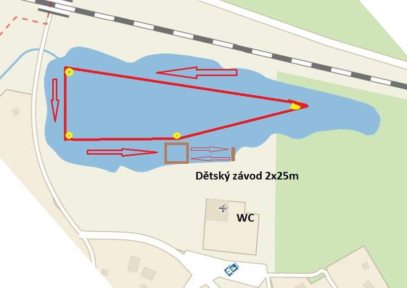  Popis tratě: okruh má 400m, plave se vlevo.